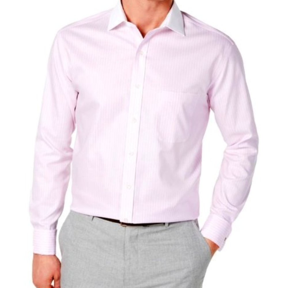 TASSO ELBA PINK AND WHITE STRIPED LONG SLEEVE BUTTON DOWN SHIRT NWT SZ XL